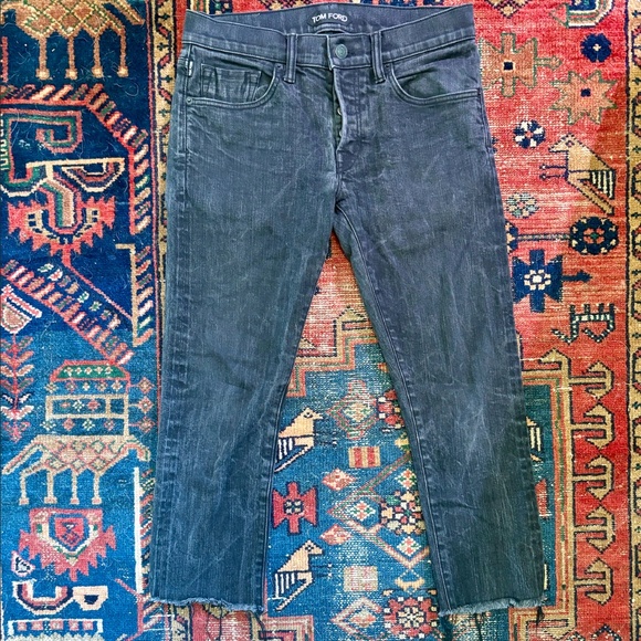 TOM FORD Slim Black Ankle Jeans W/Raw Hem - 4 (3 hidden) Buttons - Picture 2 of 10